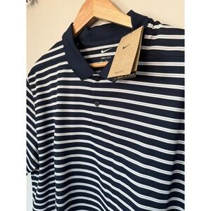 Nike Dri-FIT‎ Golf Polo Shirt Mens XXL Navy Blue White Striped NWT